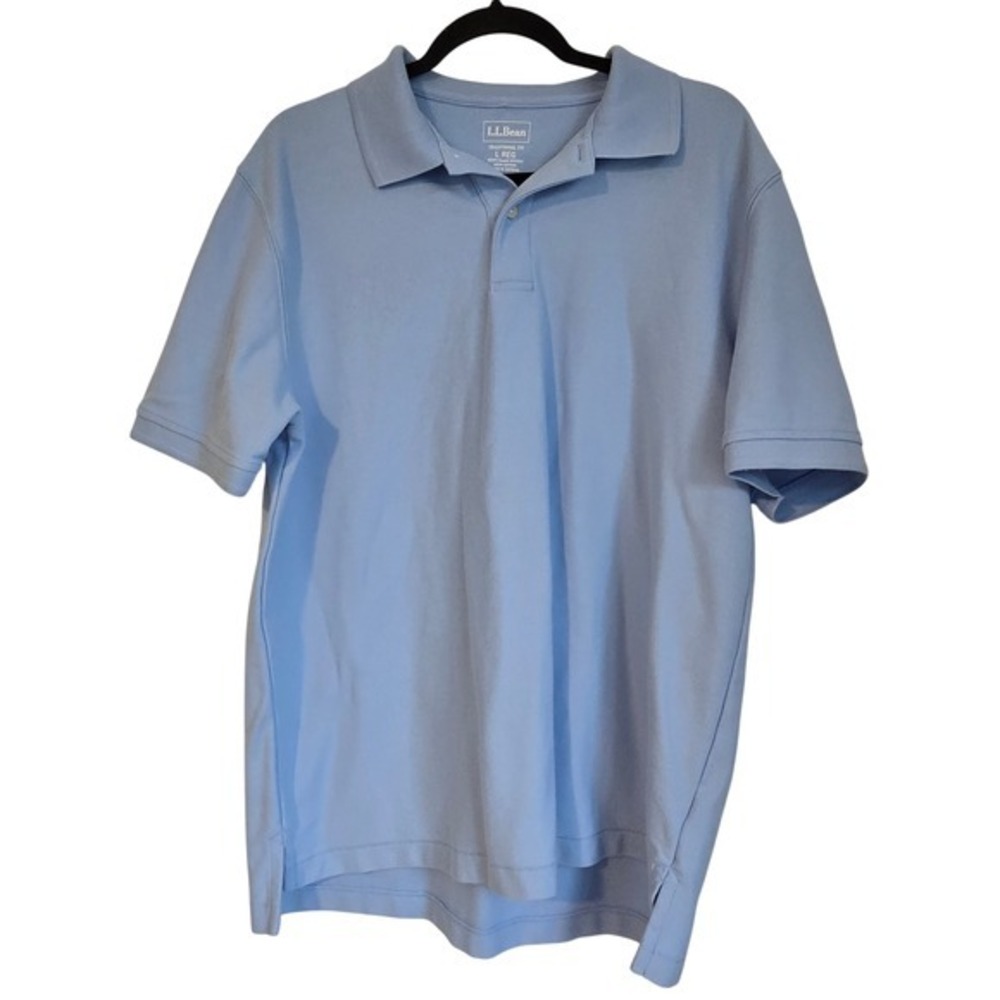 LL Bean Mens L Reg Light Blue Traditional Fit Short Sleeve‎ Polo Shirt Casual